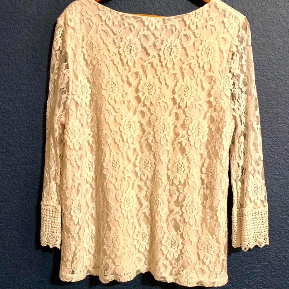 Style & Co. 3/4 Sleeve Cream Lace Top